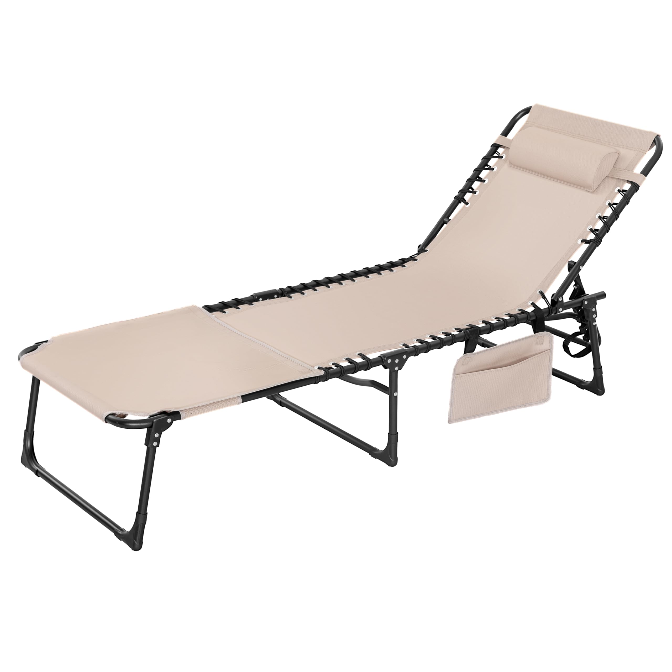 NUU GARDEN Outdoor Foldable Chaise Lounge Chairs - Tanning Chair with Face Hole & Pillow 5-Position Reclining Oxford Fabric - Portable for Beach,