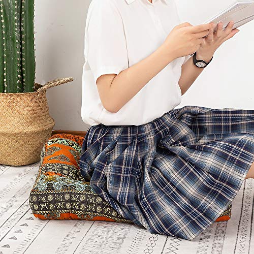 Higogogo Square Bohemian Floor Cushion, Cotton Linen Boho Design Seat Cushion For Adults Kids, Thick Meditation Pillow For Yoga Living Room Sofa Balcony Outdoor, Orange, 22X22 Inch, 1 Pack #TOP1
