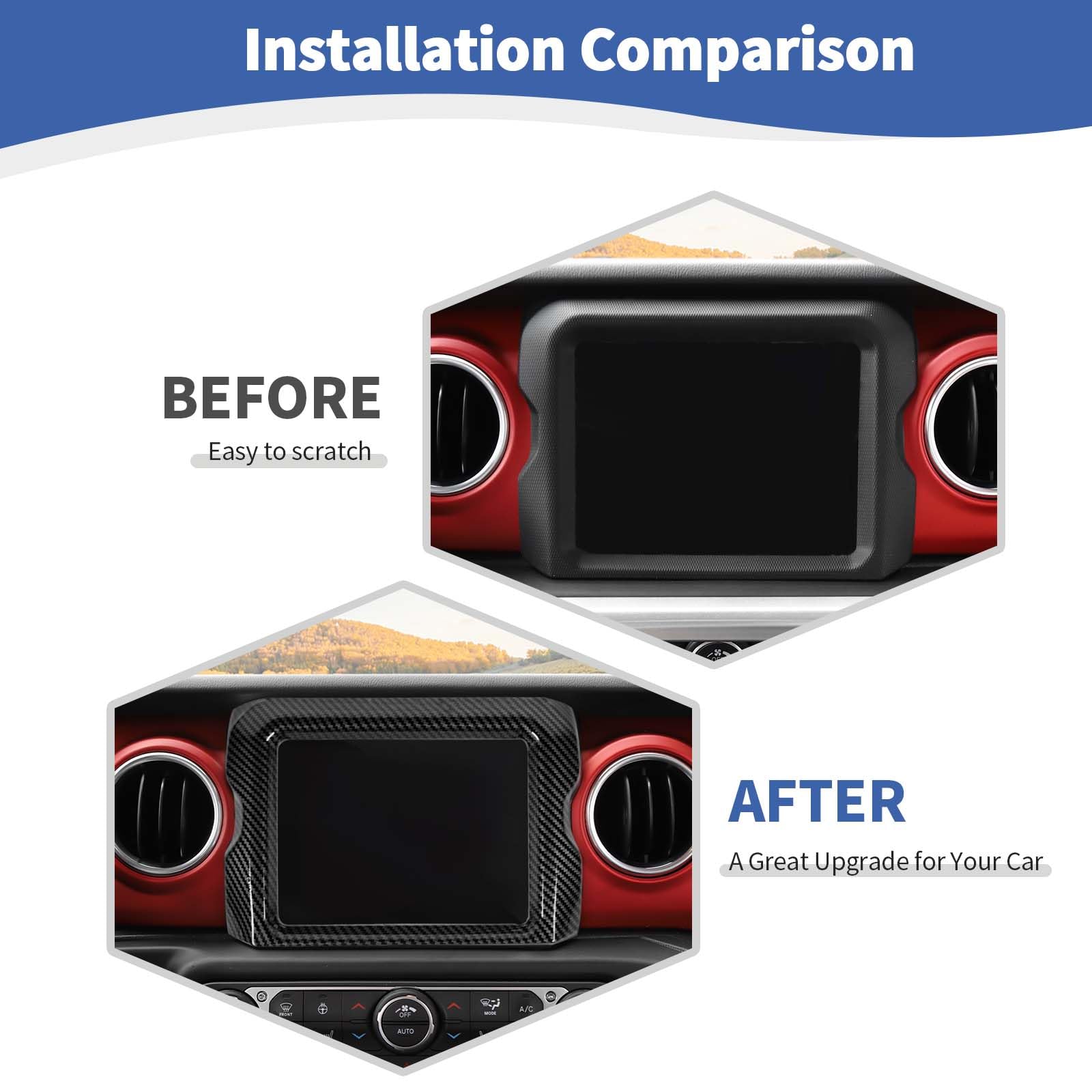 RT-TCZ for Jeep JL Center Console Radio Display Panel Trim Cover for Jeep Wrangler JL JLU Gladiator JT 2018-2023 Black Carbon Fiber Interior Accessories 8.4 inch