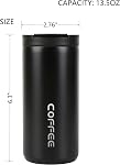 Mug de voyage Café chaud Mug à vide Isolé tasse à café avec fuite de la preuve vis Couvercle tasse à thé garder chaud ou froid pour le café ou le thé boissons 13,5oz/400ml (Noir)