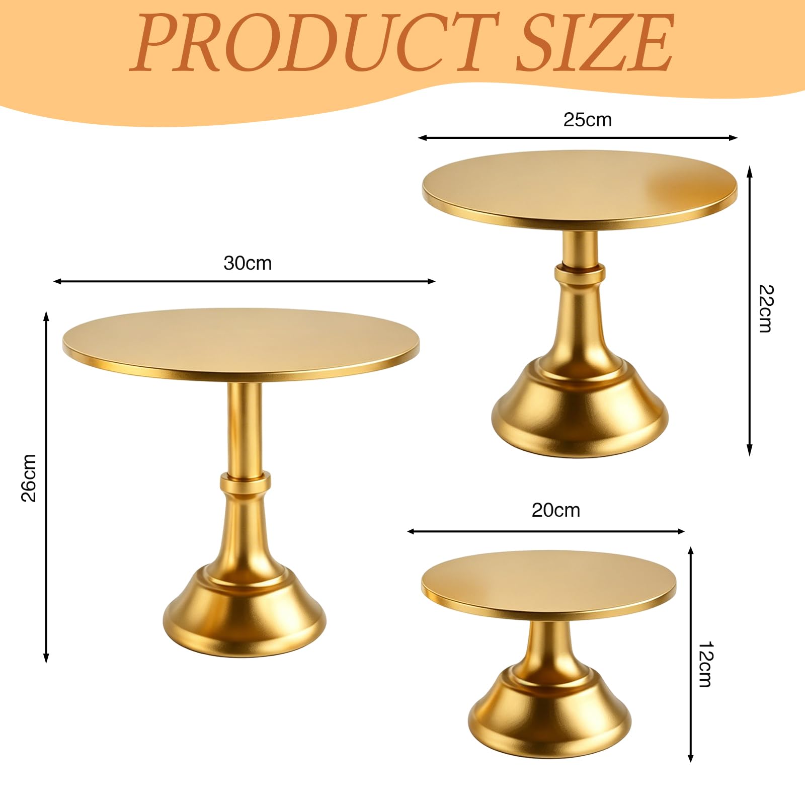 Confezione da 3 supporti per torte in metallo per torte da 15-30 cm, perfetto per dessert, cupcake e torte per feste, matrimoni, compleanni, baby shower, anniversari (oro)