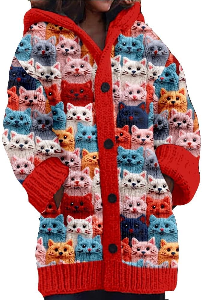 Cute Cat Pattern Knit Hooded Cardigan Cat Sweaters Kenya Ubuy