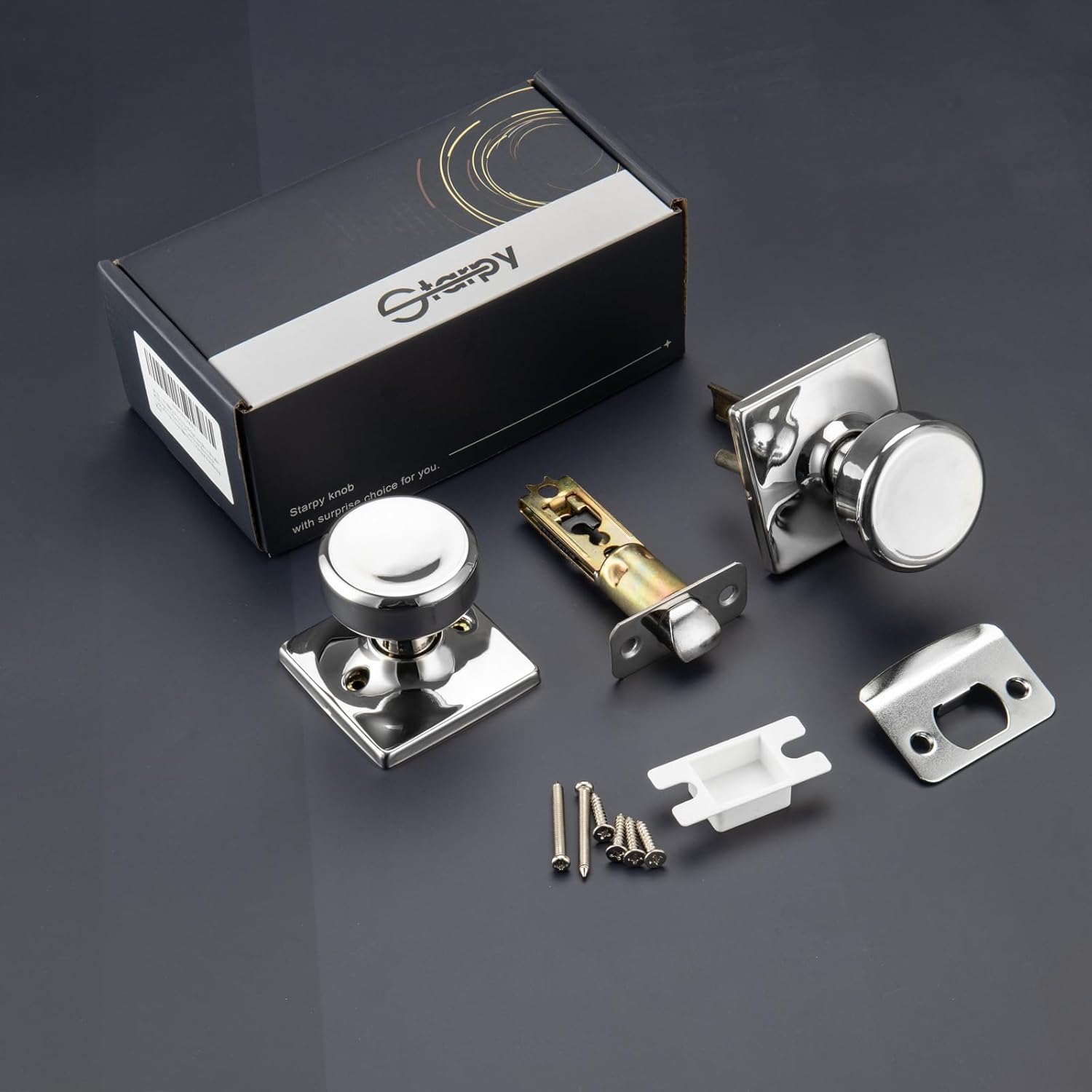 6 Pack Polished Chrome Door Knobs with Square Rosette, Pismo Passage Door Knob for Hall & Closet, Non-Locking Interior Door Knobs