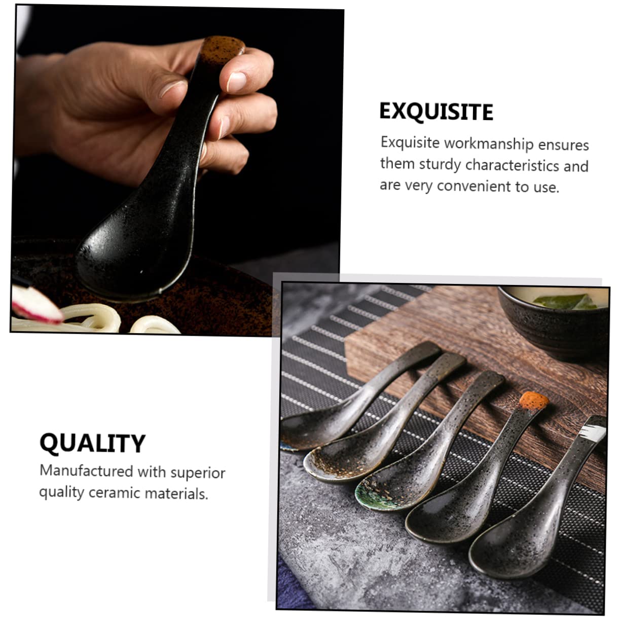 LIFKOME 6 Stück Teiliges Japanische Keramik Suppelöffel aus Porzellan Design Vielseitig für Suppe und Reisbrei Glatte Oberfläche Sicheres Küchenwerkzeug für Zuhause Zufällige Farbe
