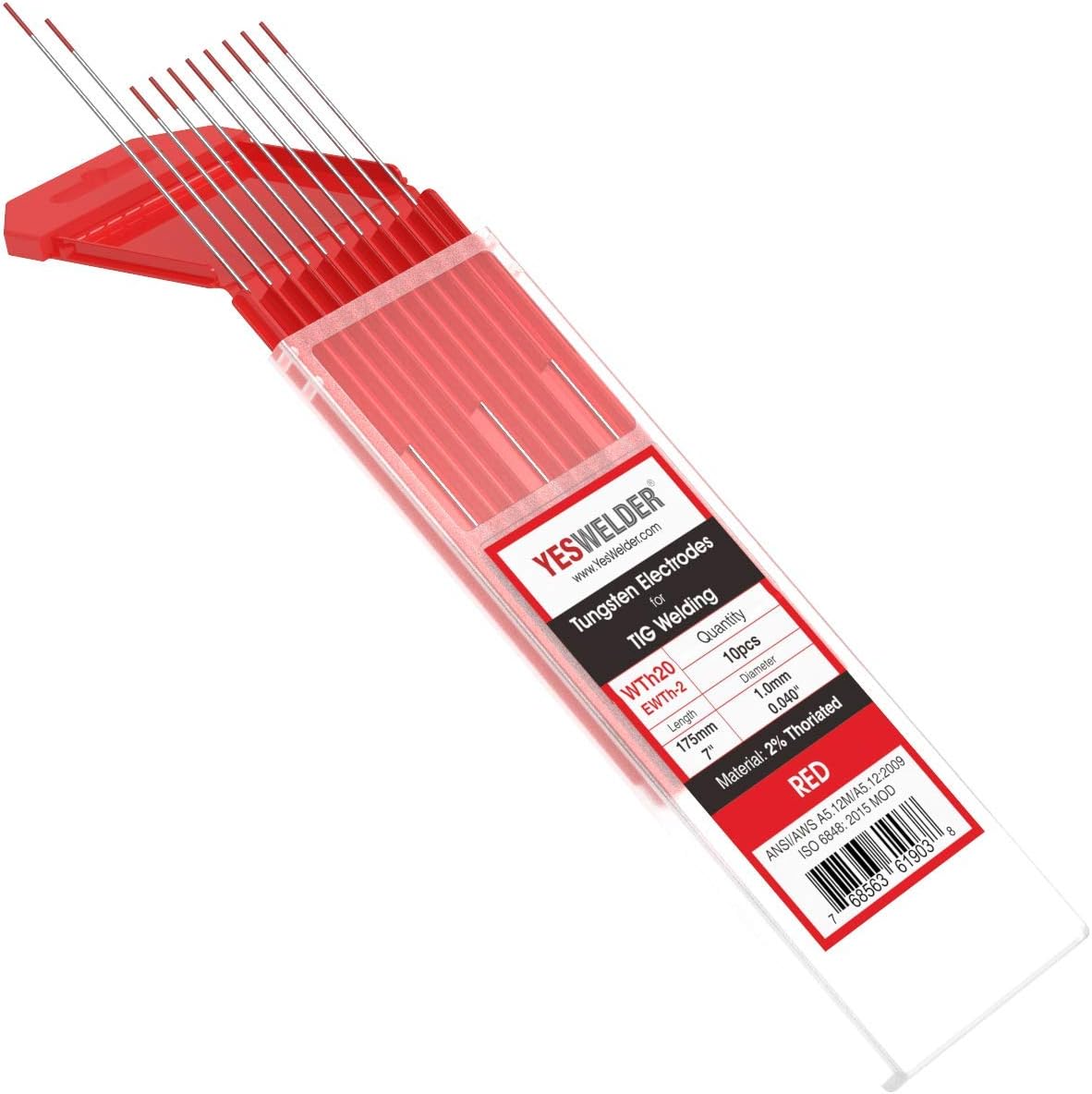 TIG Welding Tungsten Electrode 2% Thoriated 3/32" x 7" (Red, EWTh-2) 10-pk YESWELDER - - 