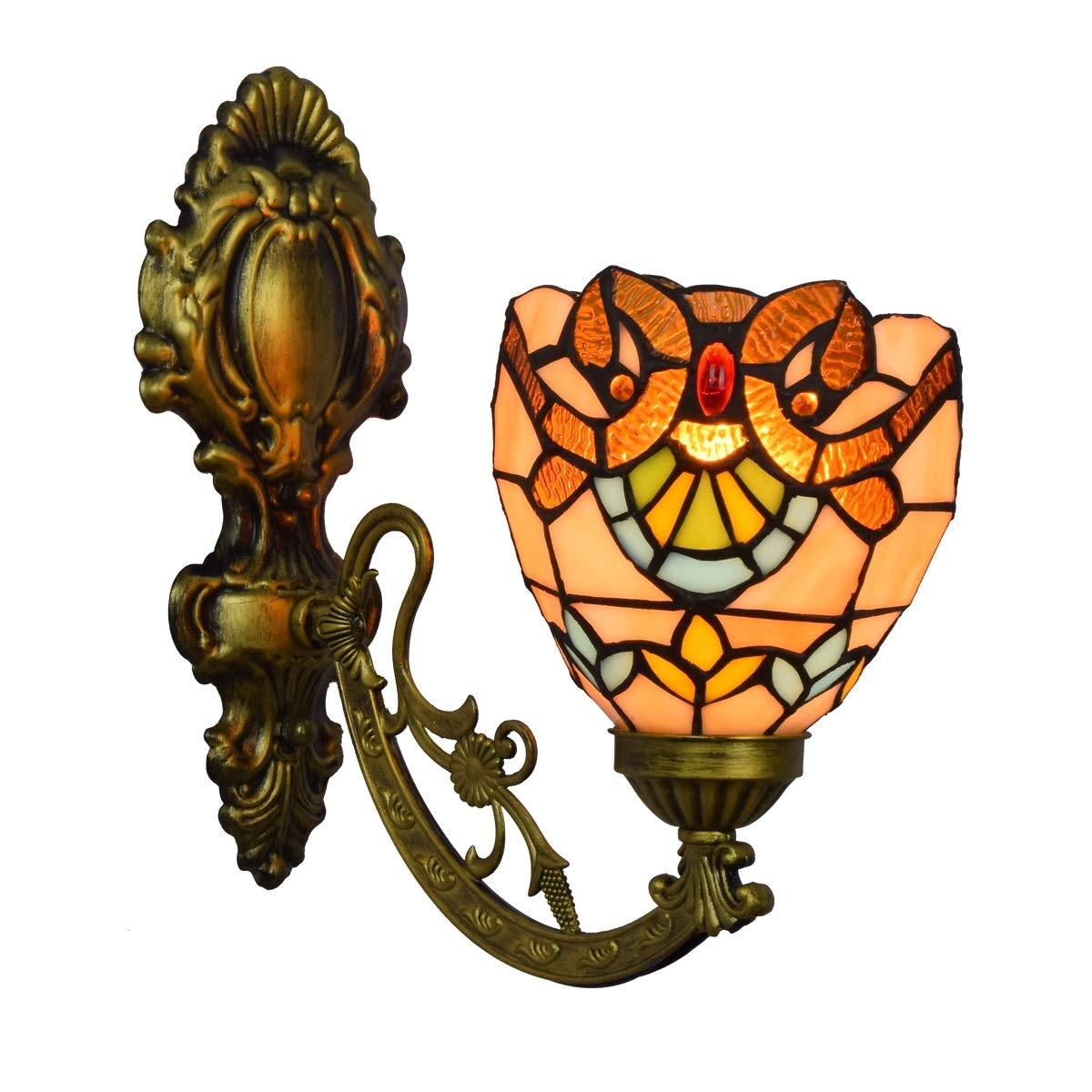 6-calowa brytyjska lampa witrażowa z lustrem Kinkiet ogrodowy Lampka nocna Kinkiet Przejście Barokowa pojedyncza szklana lampa ścienna