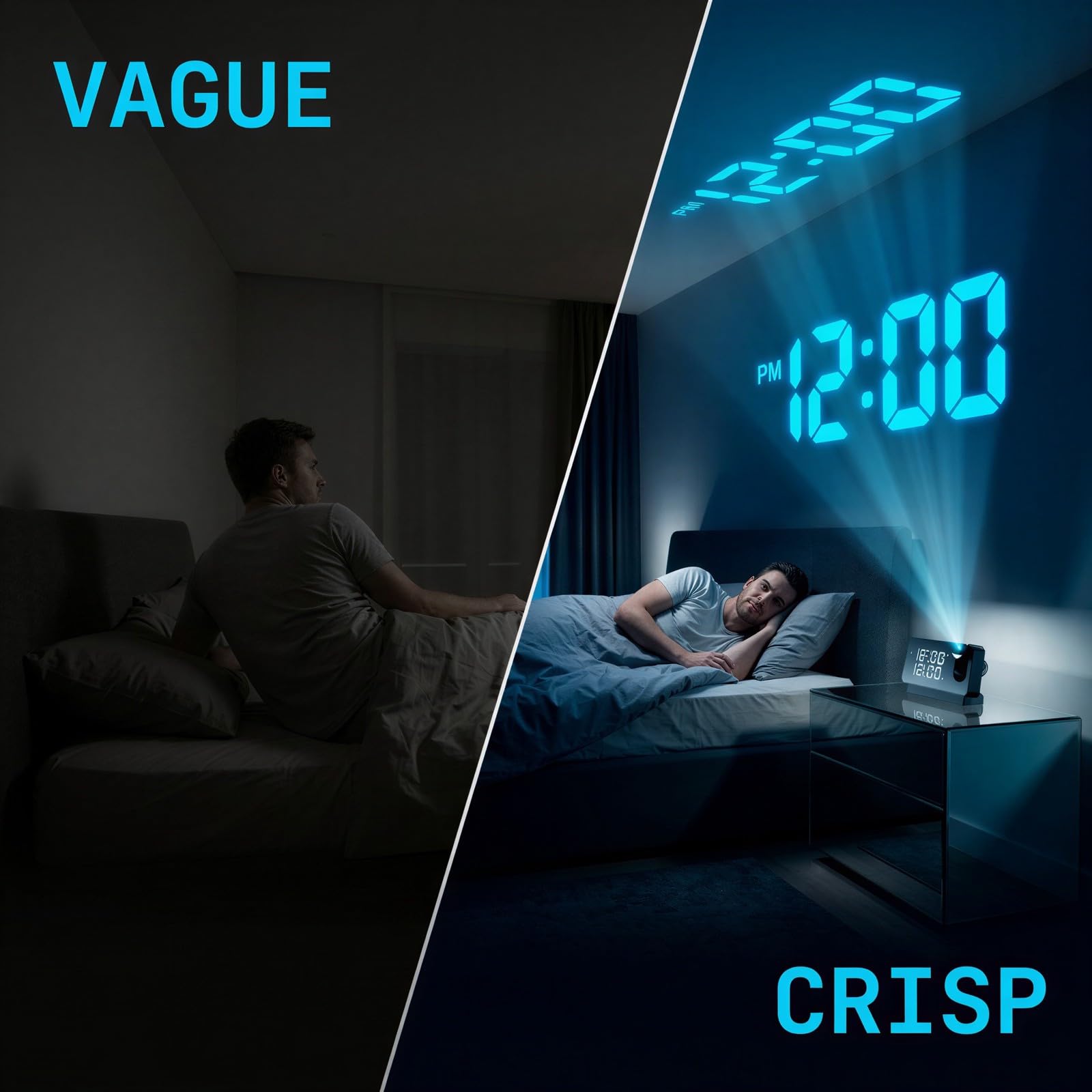 Spiegel-Projektionswecker, LED Digitalwecker mit großem Display, elektronische Weckfunktion fürs Schlafzimmer, Zeitprojektion an Decke und Wand, 12/24 h Temperaturanzeige für zu Hause