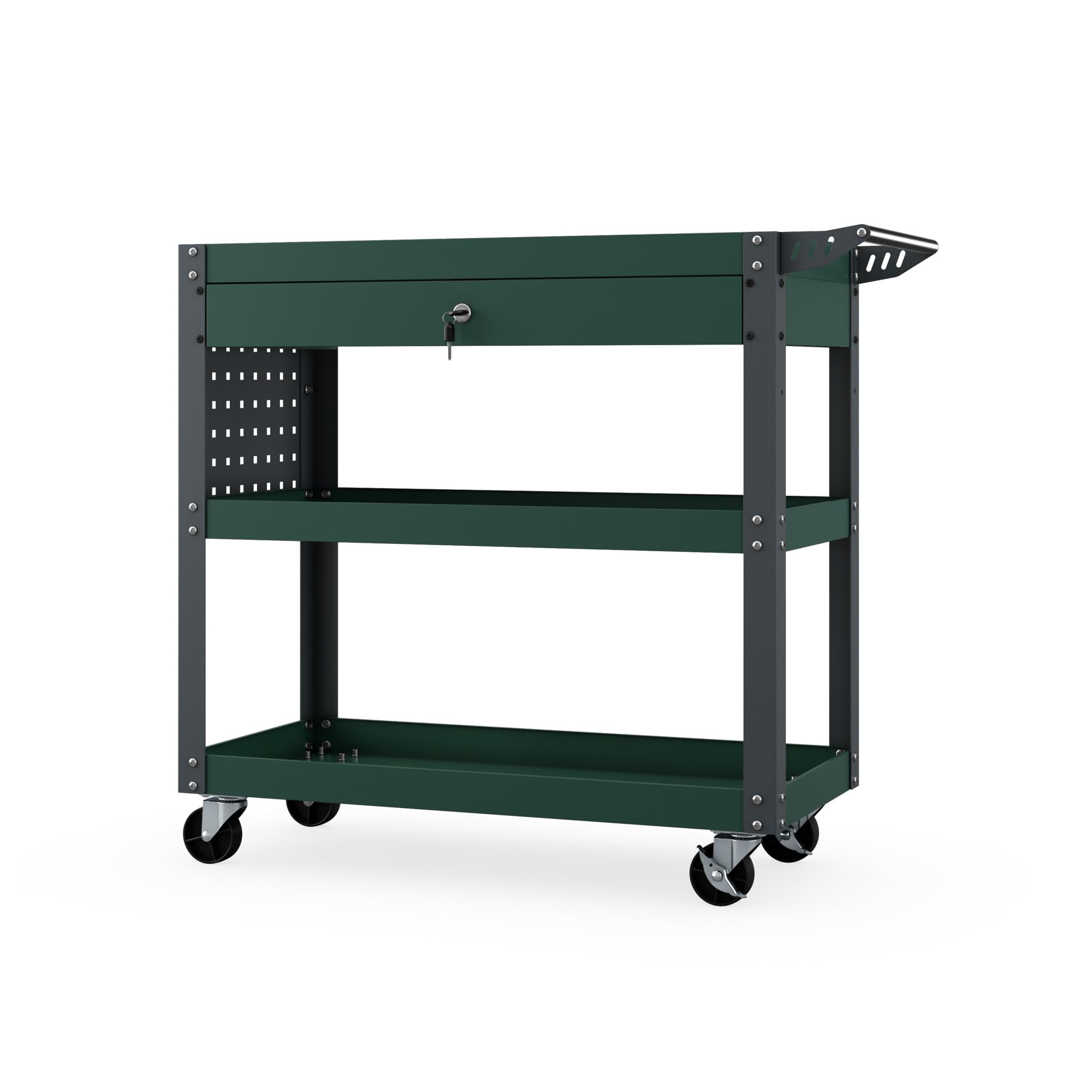 Jan Nowak Werkzeugwagen Metall, 3 Ablagen, Schublade, Lochwand, 80x80x38cm