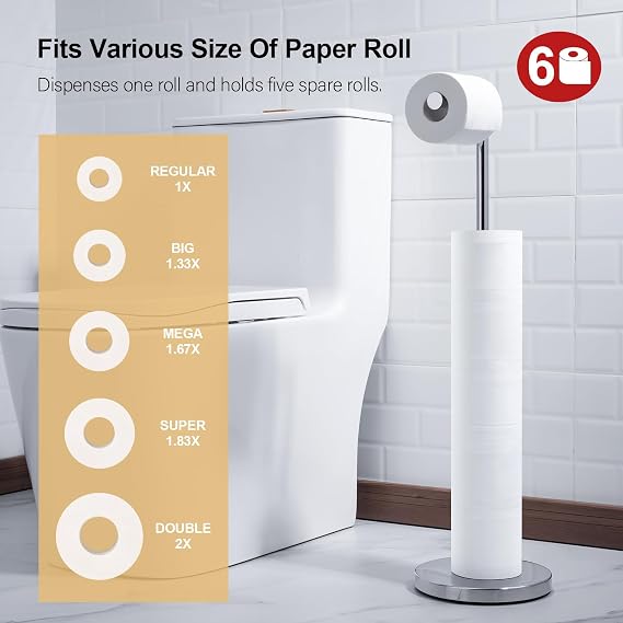 BAGNOLUX Bathroom Toilet Paper Holder Stand with Reserve, SUS304 Stainless Steel Rustproof Pedestal Tissue Roll Holder Heavy Duty, Polished Chrome