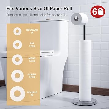 BAGNOLUX Bathroom Toilet Paper Holder Stand with Reserve, SUS304 Stainless Steel Rustproof Pedestal Tissue Roll Holder Heavy Duty, Polished Chrome
