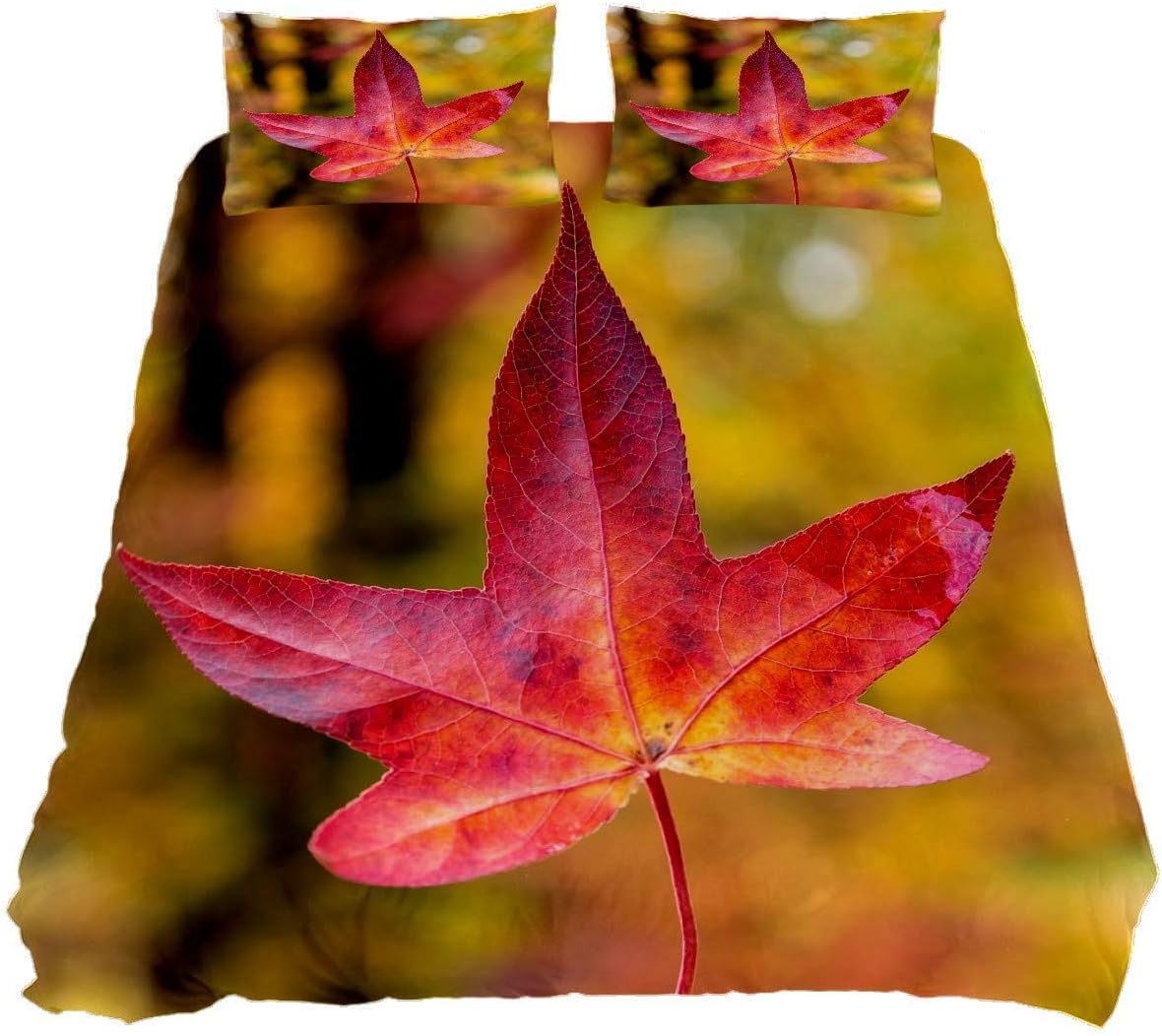 YZ-YUAN Autumn Leaf Nature Fall Leaves Bedding Sets Breathable Bedclothes 3 Pieces Bedding Duvet Cover Sets (1 Duvet Cover + 2 Pillowcases) Room Decor Ultra Soft Microfiber(NO Comforter Included)