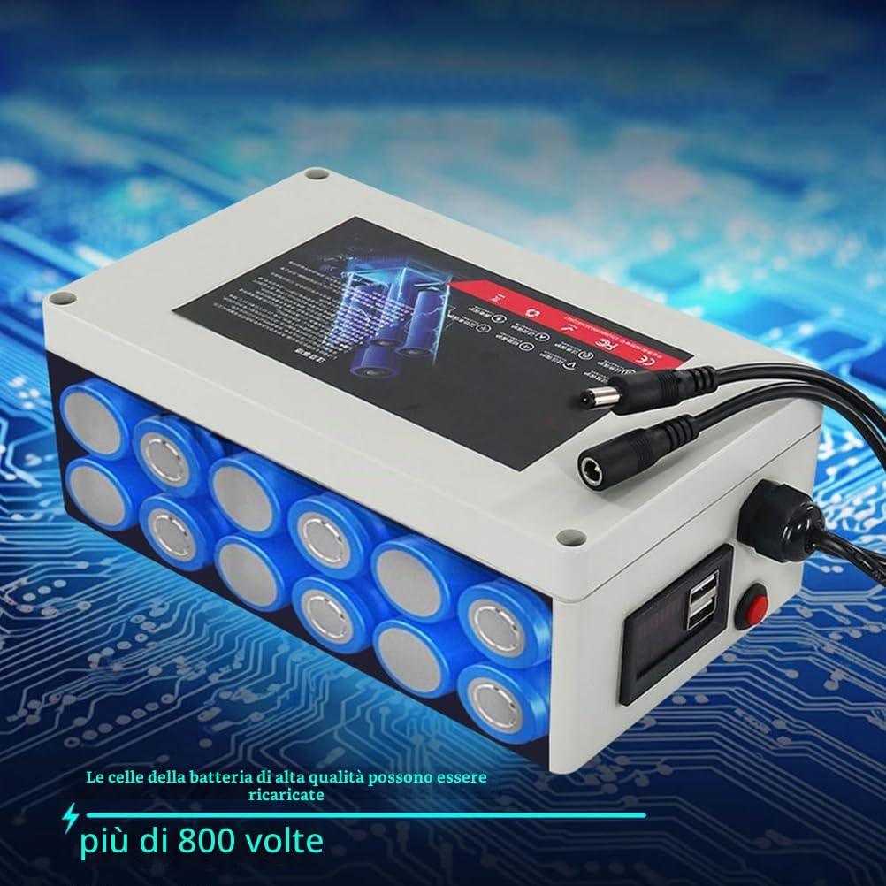 Batteria al Litio Ricaricabile da 12V, 10Ah, 15Ah, 20Ah, 30Ah, 40Ah, 50Ah, 60Ah, 80Ah, 100Ah, Pacco Batteria ad Alta capacità con caricabatteria e Display di Potenza.