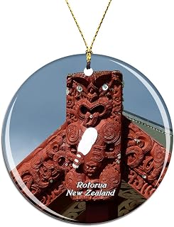 Weekino New Zealand Maori Village Rotorua Christmas Xmas Tree Ornament Decoration Hanging Pendant Decor City Travel Souvenir Collection Double Sided Porcelain 2.85 Inch