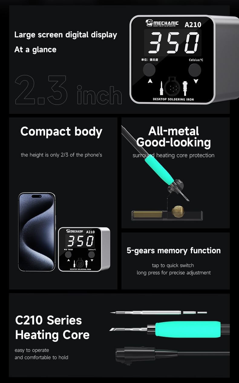 MECHANIC A210 Desktop Intelligent Digital Display Soldering Station for PCB Motherboard Repair Welding Soldering Station Tools