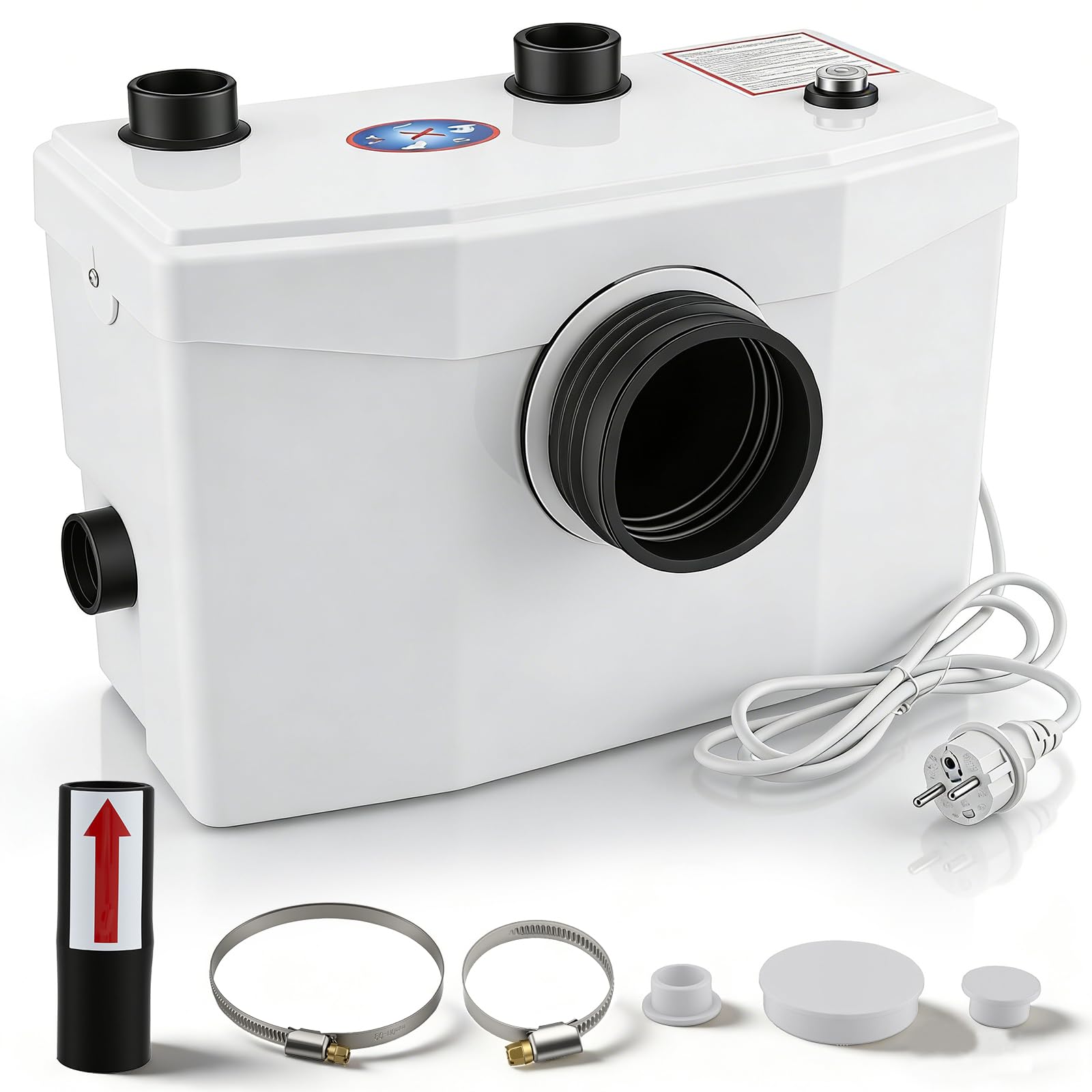 Pompa maceratore da 600 W, maceratore ad alta potenza con 4 ingressi, drenaggio laterale o superiore, scarico superiore di 7 m, pompa per acque reflue pesanti, soluzione efficiente per lo smaltimento