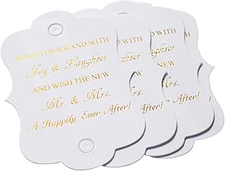 50 Pack Wedding Wand Favor Tags, Ribbon Wand Tags, Wedding Send Off Tags, Exit Wand Tags, Gold Foil Tags, Tags for Wedding Ribbon Wands