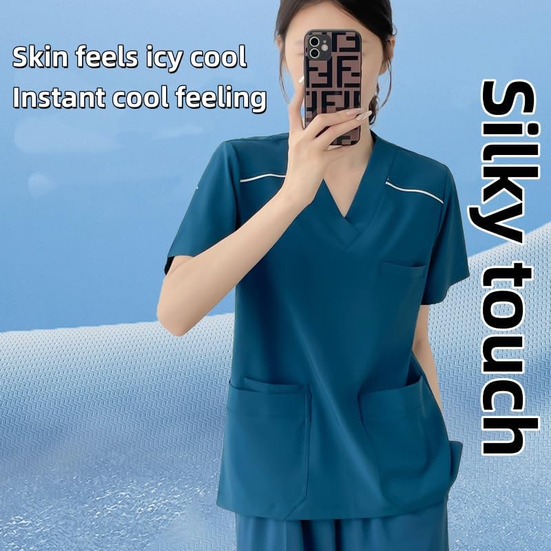 Scrub Set for Women and Men Classic V-Neck Top&Yoga Jogger Pant Solid Color Working Uniforms 4 Way Stretch - Image 2