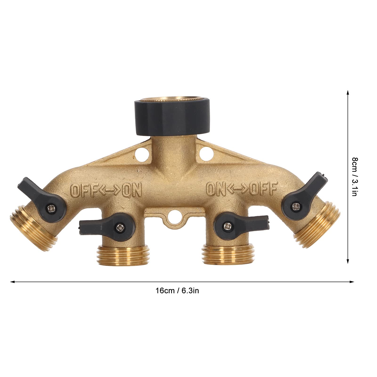 Divisor de agua de 4 vías, divisor de manguera de jardín de metal de 4 vías, conector de manguera de agua resistente para riego de jardín