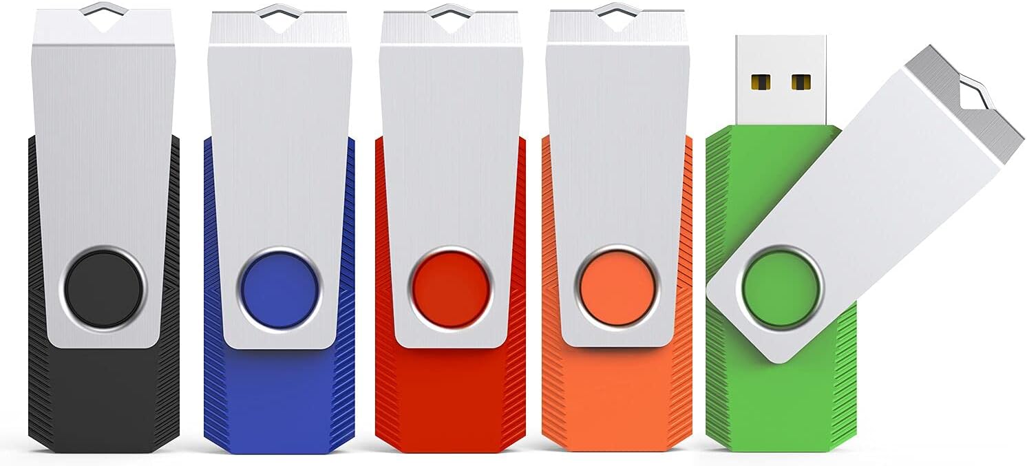 – KEXIN 32GB USB Flash Drive 5-Pack USB Memory Stick Swivel USB Stick Thumb Drive Pen Drive 32 GB with LED Indicator for Data Storage and Backup (5Pack Mixcolor USB 2.0)