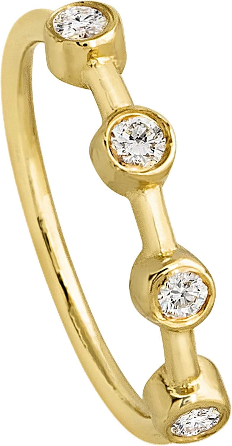 Solid 20G 14Kt White/Yellow Gold Bezel Set 4-Stone Diamond Nose Hoop Ring - Ear Cartilage Ring - April BirthStone Nose Ring Stud