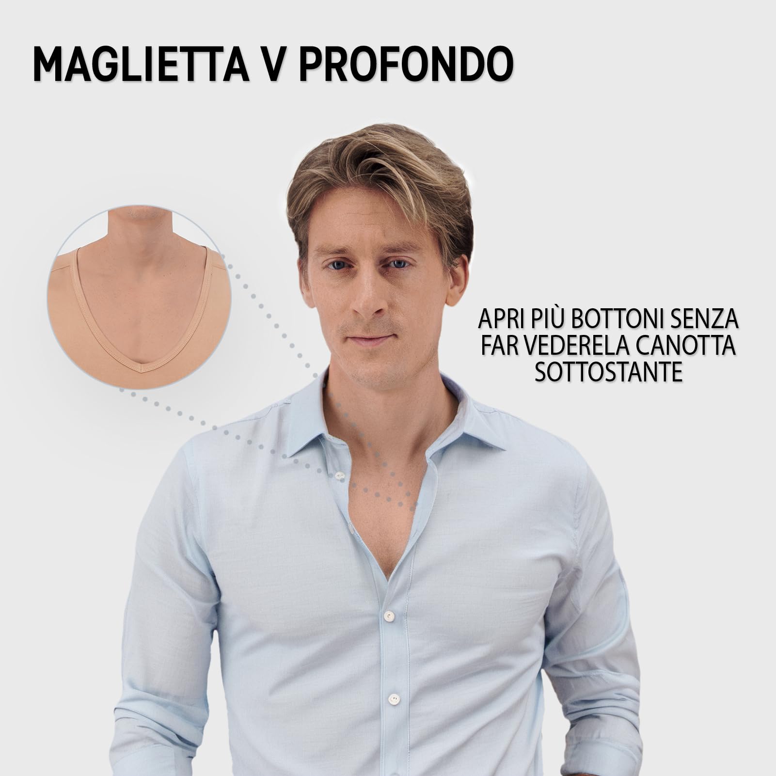Maglia Anti Sudore - T-Shirt Contro Le Macchie di Sudore - Canotta Antisudore - con ArmPads PRO e Trattamento Silver - Uomo - Scollo a V Profondo