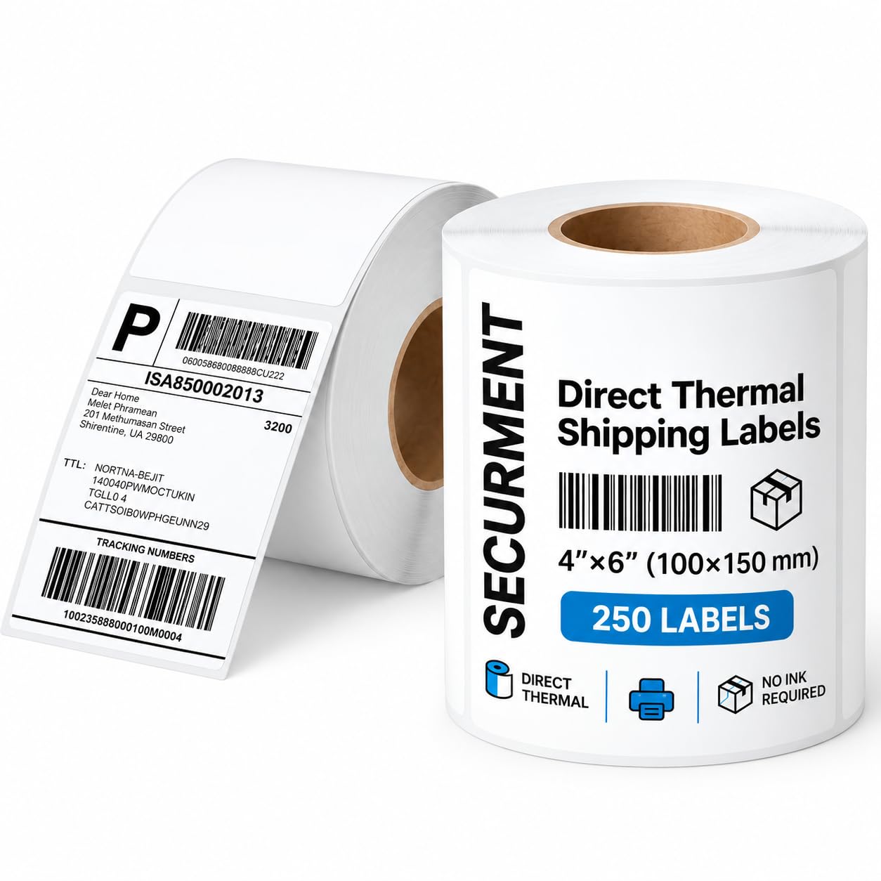 SECUREMENT Direct Thermal Barcode Labels Sticker Roll (4" x 6" - 250 Labels per Roll) (3 Rolls)