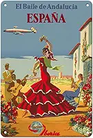 Pacifica Island Art Espanha (España) - A Dança Da Andaluzia (El Baile De Andalucia) - Companhia Aérea Iberia Da Espanha - Pôster De Viagem Aérea Vintage C.1950 - Placa De Metal Vintage 20 X 30 Cm
