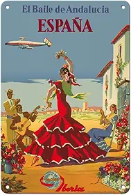 Pacifica Island Art Espanha (España) - A Dança Da Andaluzia (El Baile De Andalucia) - Companhia Aérea Iberia Da Espanha - Pôster De Viagem Aérea Vintage C.1950 - Placa De Metal Vintage 20 X 30 Cm