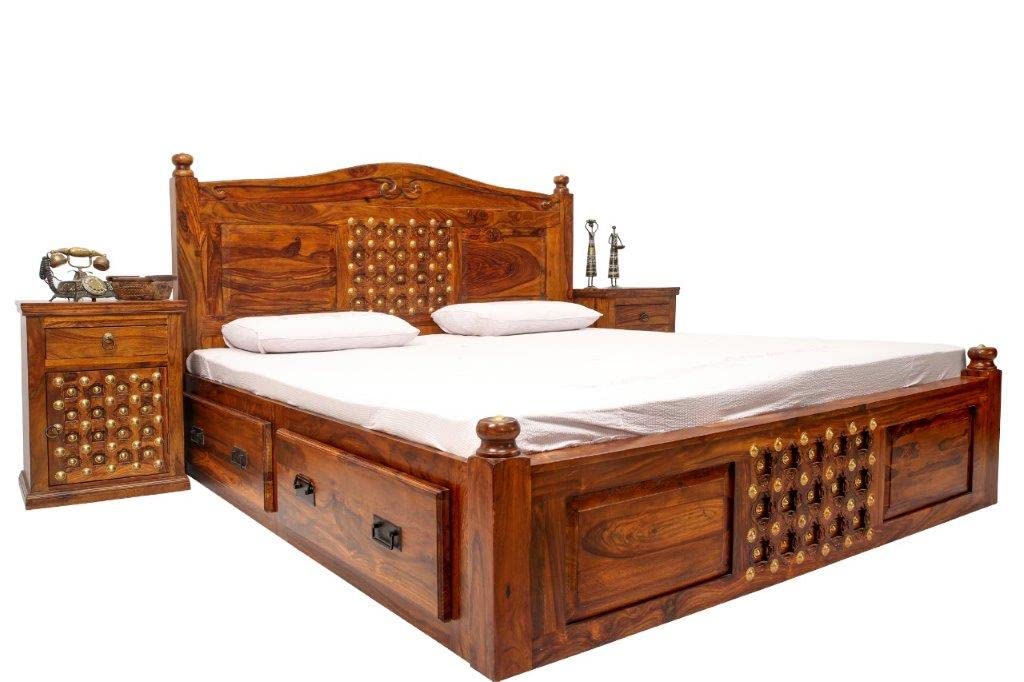 Advika Handicraft Sheesham Wood Antique Design Brass Solid Wood Bed Side Drawer not Include. - Review, Price and Buying Guide