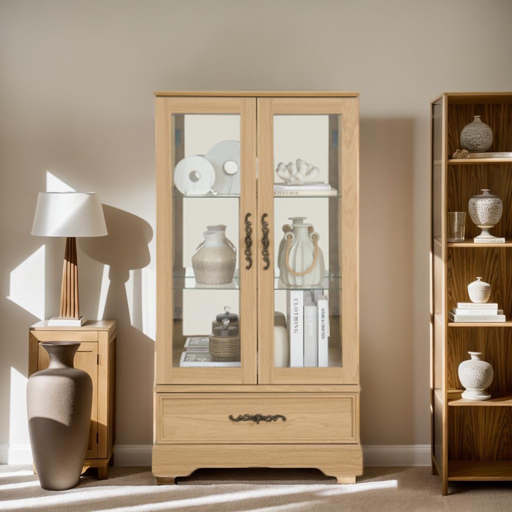 Long Sideboard – Exquisite Kitchen Pantry Cabinet with Drawers, Classical Curio Cabinet with Glass Doors, Wall-Mounted Display Cabinet – an Epitome of Elegance and Functionality