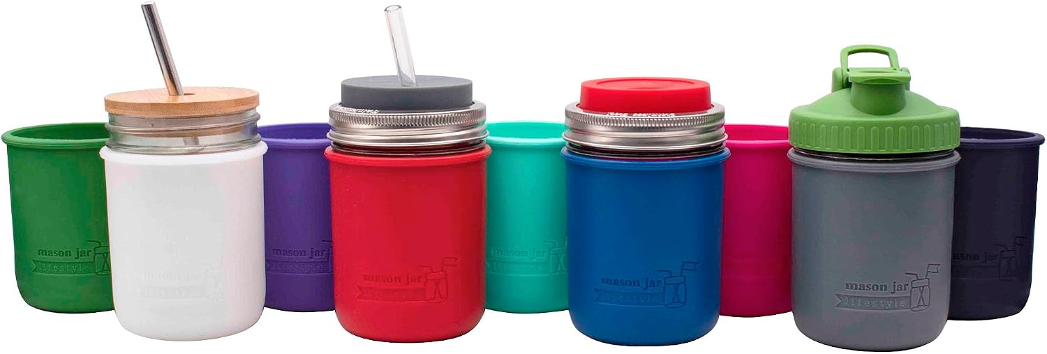 Mason Jar Lifestyle Wide Mouth Pint 16oz Silicone Sleeves/Jackets for Protecting Ball, Kerr, Canning Jars (Charcoal Gray, 2 Pack)