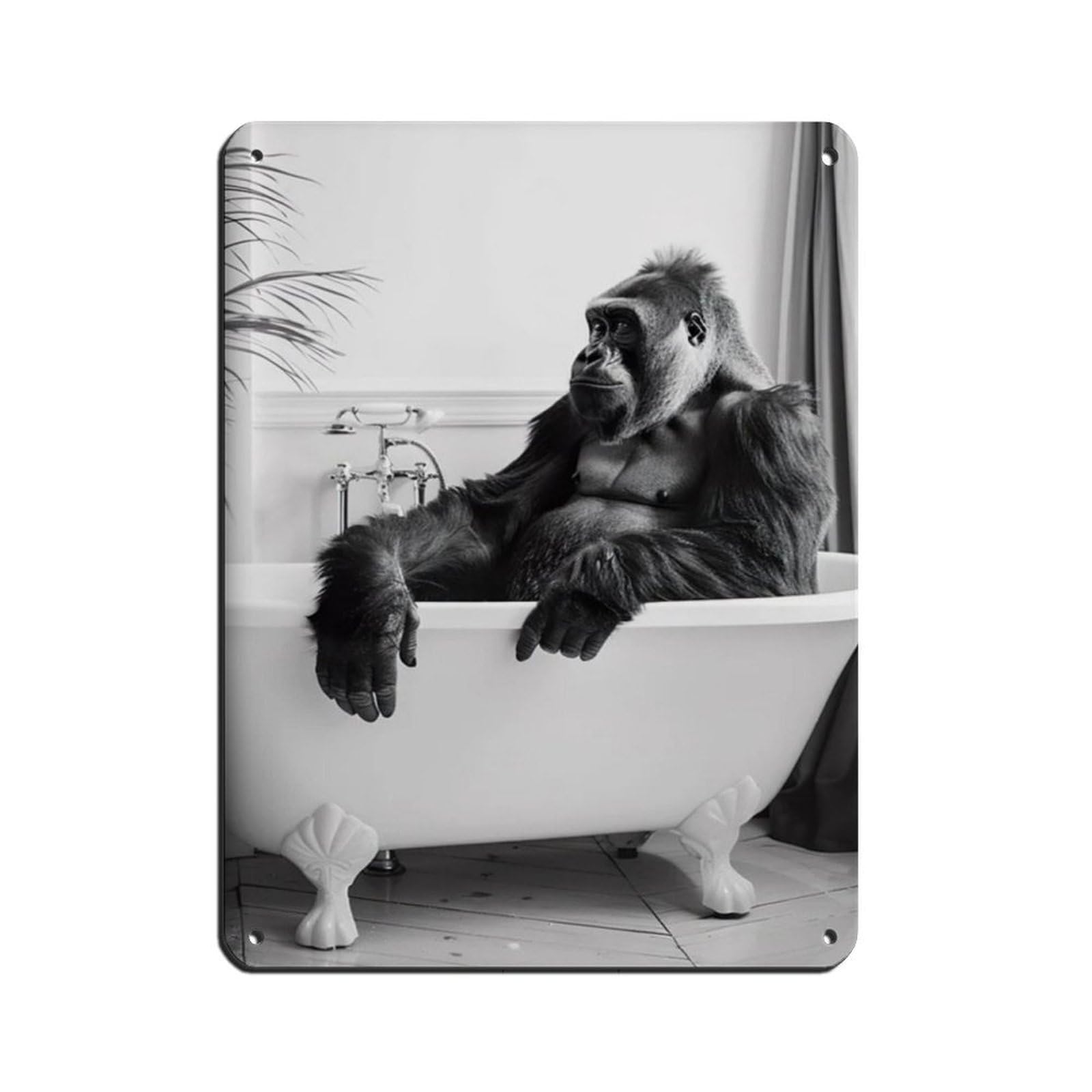 Gorilla in The Bathtub, Funny Animal Poster Retro Poster Metal Tin Sign Chic Art Retro Iron Painting Bar People Cave Cafe Family Garage Poster Wall Decoration 12x16inch(30x40cm)