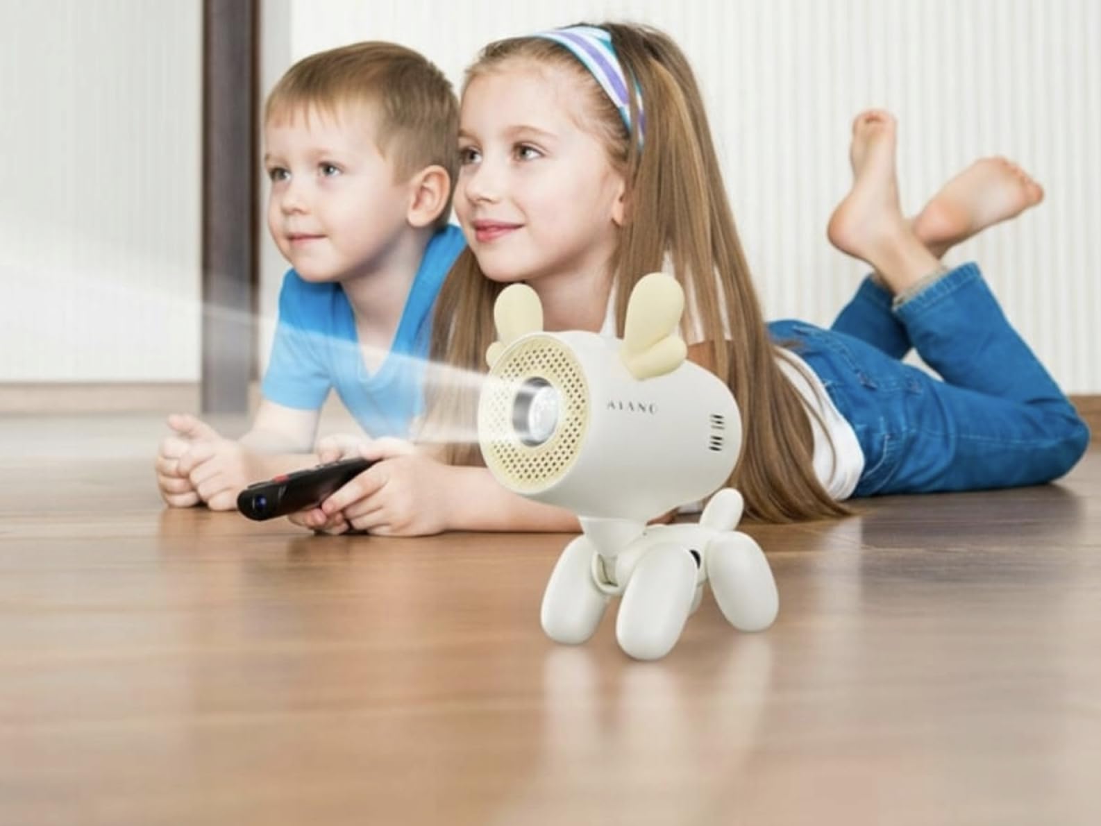 KIANO Alpha Kid Dog projektor dla dzieci | HD 1280 x 720 | Android 13 | 200 ANSI lumenów | 50-150 cali | Wi-Fi i Bluetooth | projektor do nauki i zabawy dla dzieci | biało-niebieski