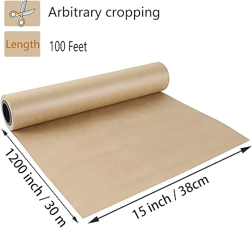 Miniatura 2 de Shinok Rollo de papel kraft marrón, 15 x 33 pies (400 pulgadas), papel de regalo marrón para embalaje, rollo de papel pequeño para manualidades en