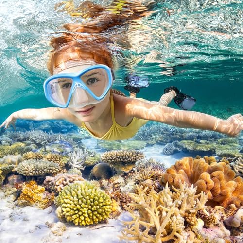 Image of Kids Swim Goggles Snorkel Diving Mask for Boys Girls Ages 5-15, Anti-Fog Swimming Goggles with Nose Cover