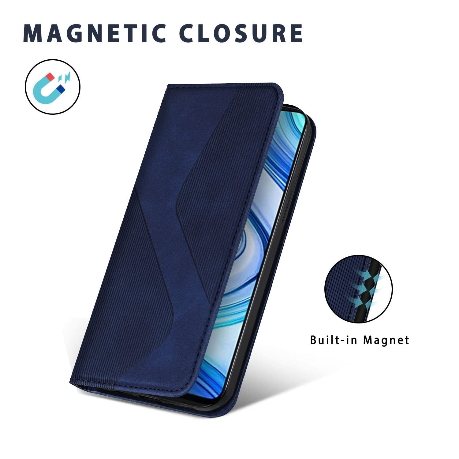 CASEONJAN Cover per Xiaomi Redmi Note 9 Pro/Redmi Note 9S, Pelle PU Custodia a portafoglio con scomparti per Slot Schede, Antiurto Flip Caso Cover per Redmi Note 9 Pro/Note 9S (Blu