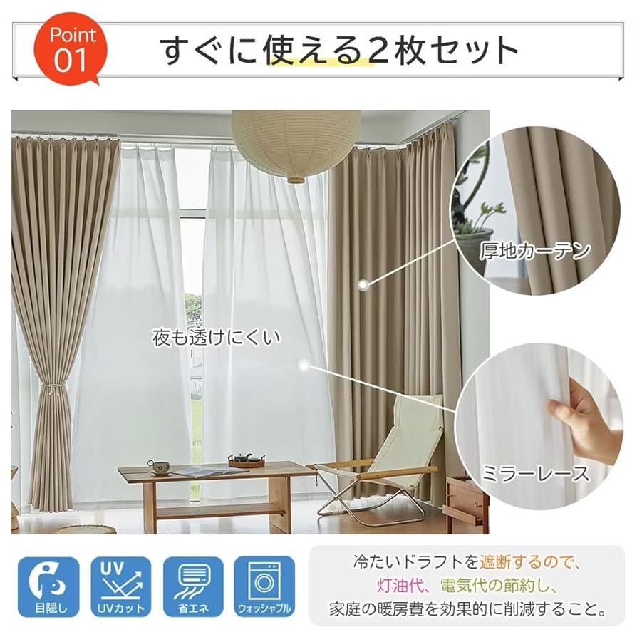 Amazon｜YKFN 遮光カーテン 一級 2枚セット 1級 遮光 ドレープ