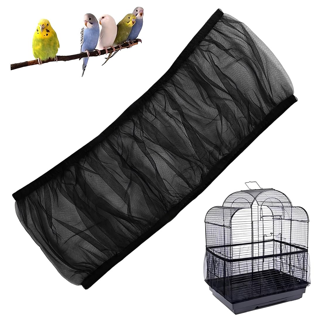 Copertura Gabbia Pappagalli 1 Pezzo Nero Altezza 20 Cm Circonferenza 80-110 Cm Rete Nylon Traspirante