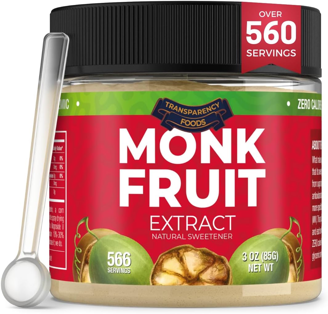Monk Fruit Sweetener No Erythritol (25X Sweeter Than Sugar) Zero Calories, Zero Glycemic, Non-GMO, No Fillers - Monk Fruit Extract (7% Mogroside V) by Transparency Foods (3oz, 566 servings)