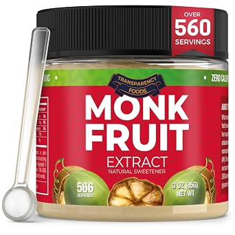 Monk Fruit Sweetener No Erythritol 25X Sweeter Than Sugar Zero Calories, Zero Glycemic, Non-GMO, No Fillers - Monk Fruit Extract 7% Mogroside V by Transparency Foods 3oz, 566 servings