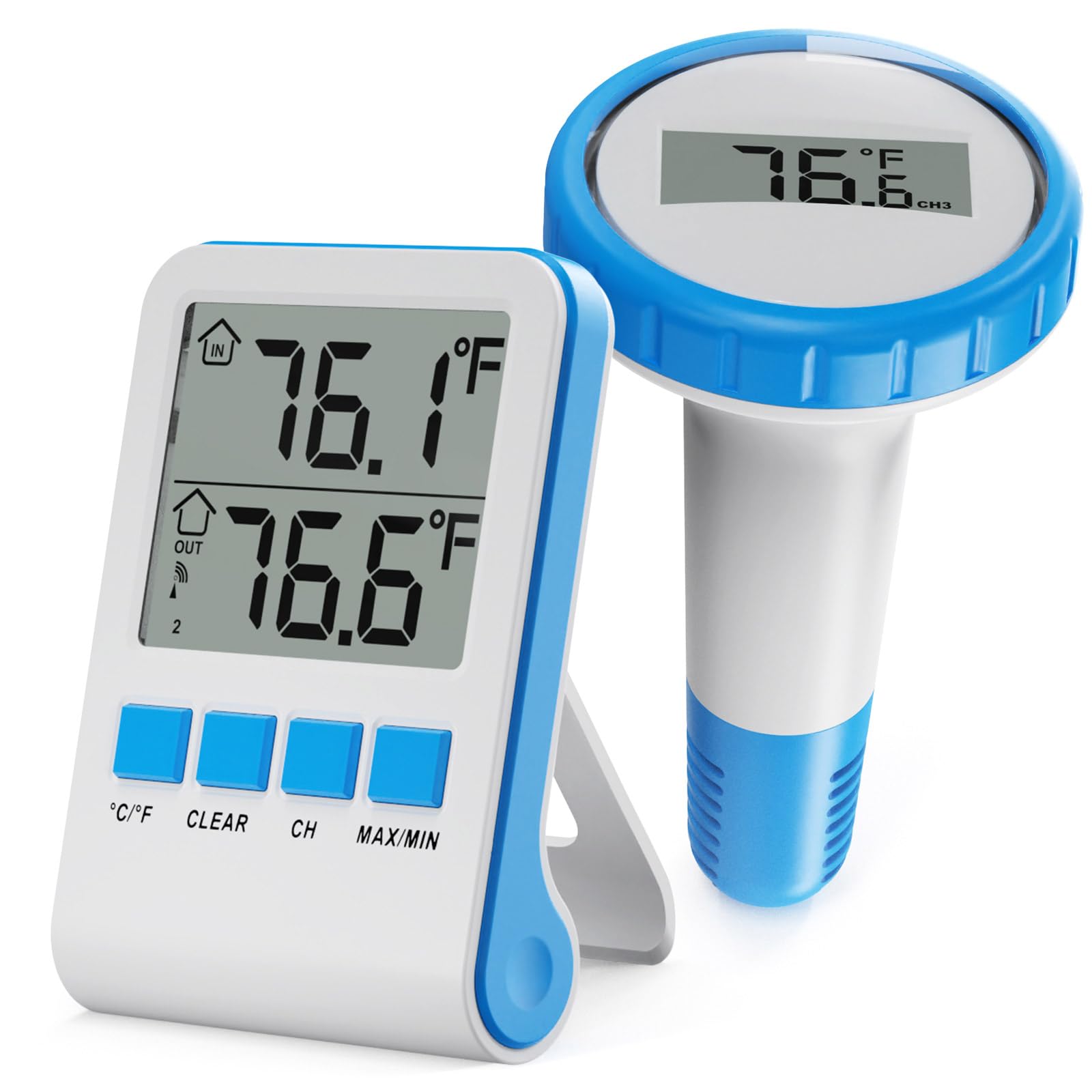 Thermomètre Piscine RF433 Connecté Thermomètre de Piscine， IPX8 Numérique Sans Fil Pool Thermometer pour Piscine, Bains à Remous, Spa, Aquarium, Lecture Facile