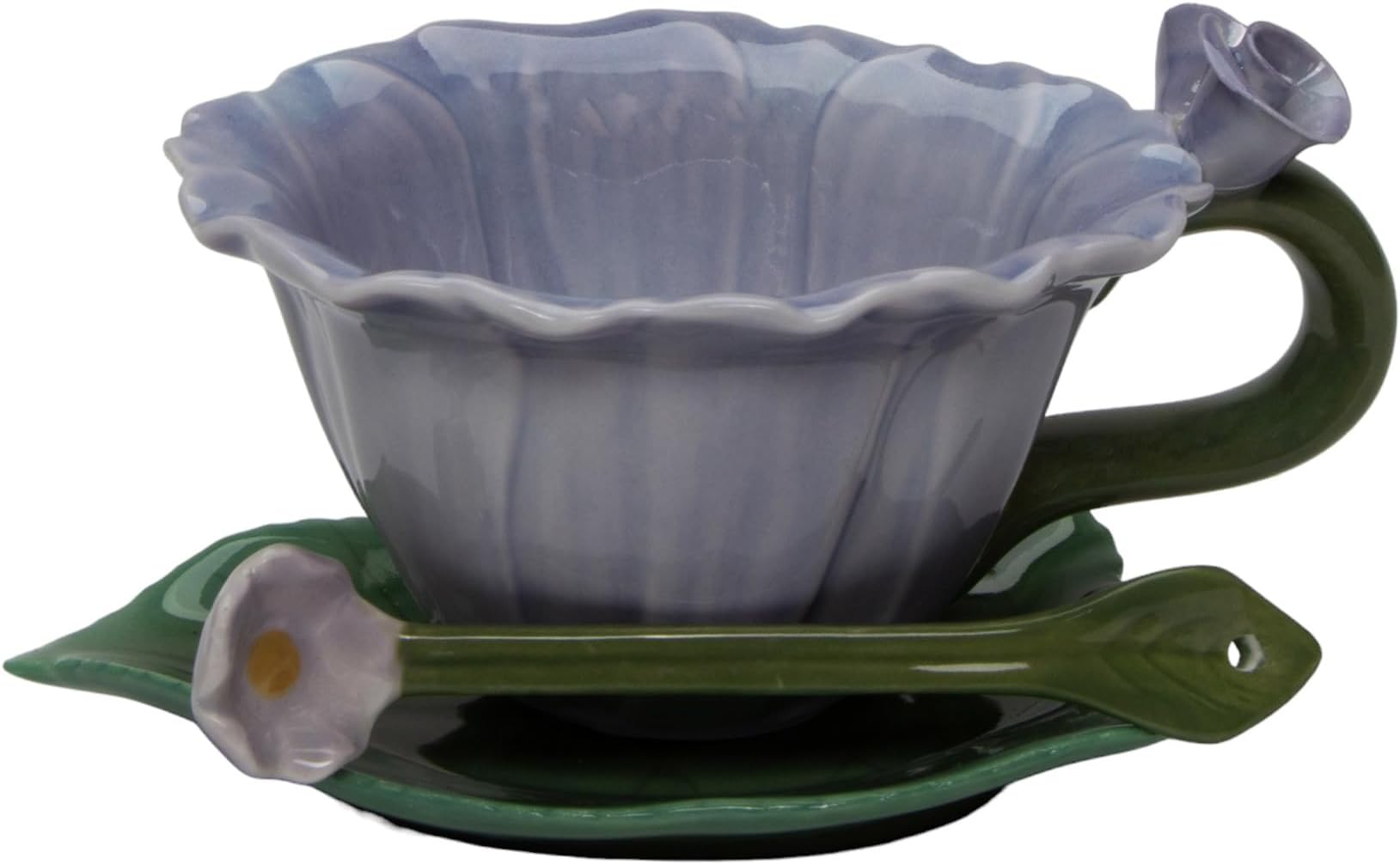 10396S Fine Porcelain Lavender Dahlia Flower Shaped Cup and Saucer with Spoon