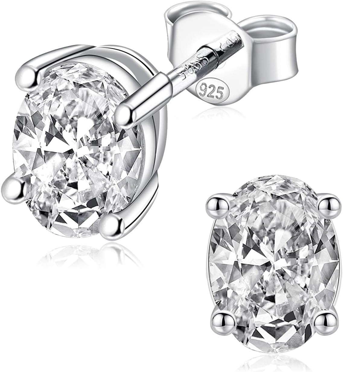Moissanite Oval Earrings for Women - 2cttw 925 Sterling Silver 1ct Moissanite Solitaire Stud Earrings Lab Created Oval Cut Piercing Jewelry D Color VVS1