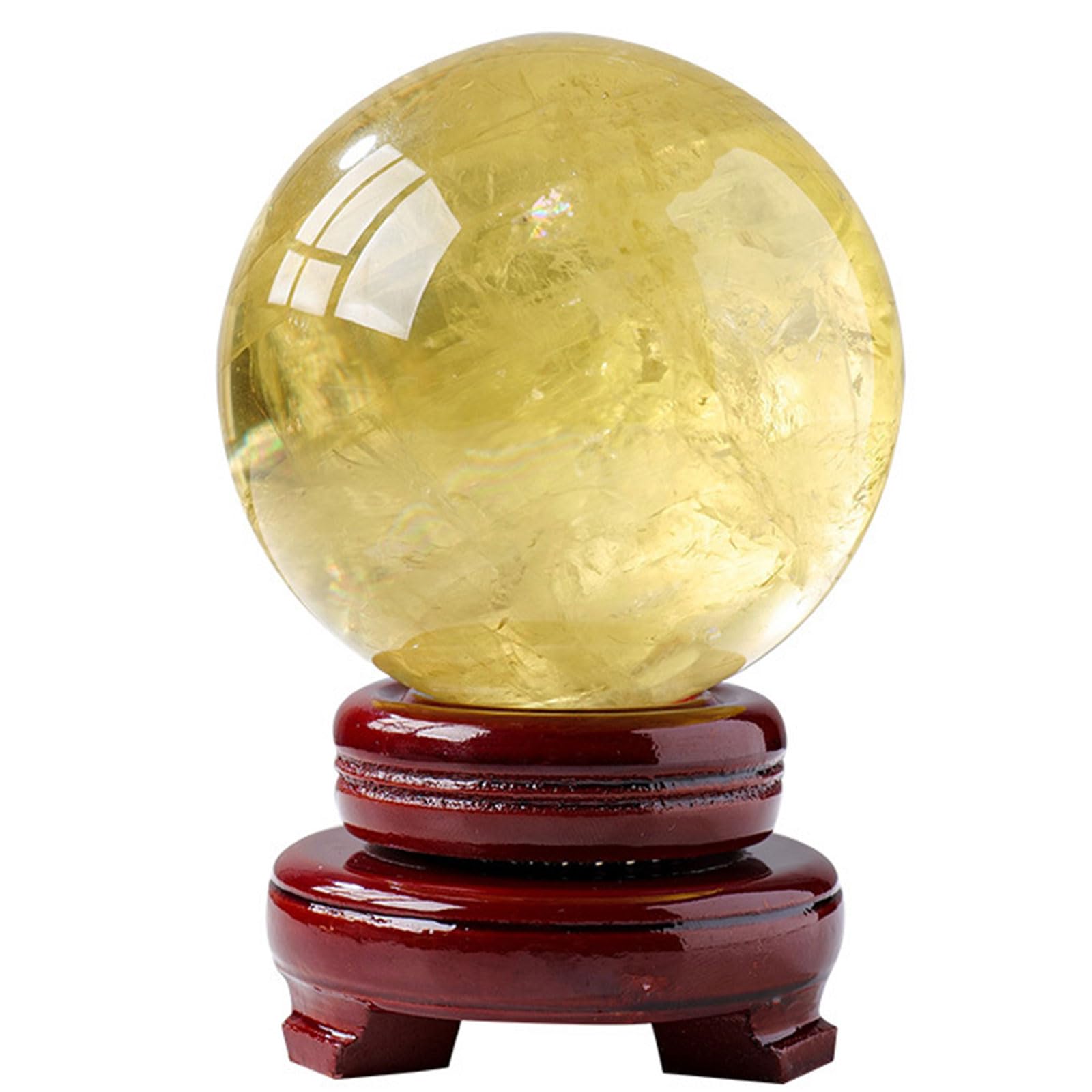DFrywdgSEY crystal ball, With Wooden Stand Yellow Gemstone Sphere Sculpture Figurine Feng Shui Ornaments for Wealth and Success(2.0in(5cm))