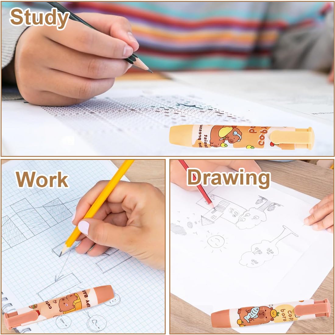 6 Pezzi Gomme da Cancellare a Forma di Penna, Capibara Regalini Fine Festa Compleanno Bambini, Capibara Gomme Retrattili con Motivi Cartoneschi, Ideale Gadget Compleanno Bambini