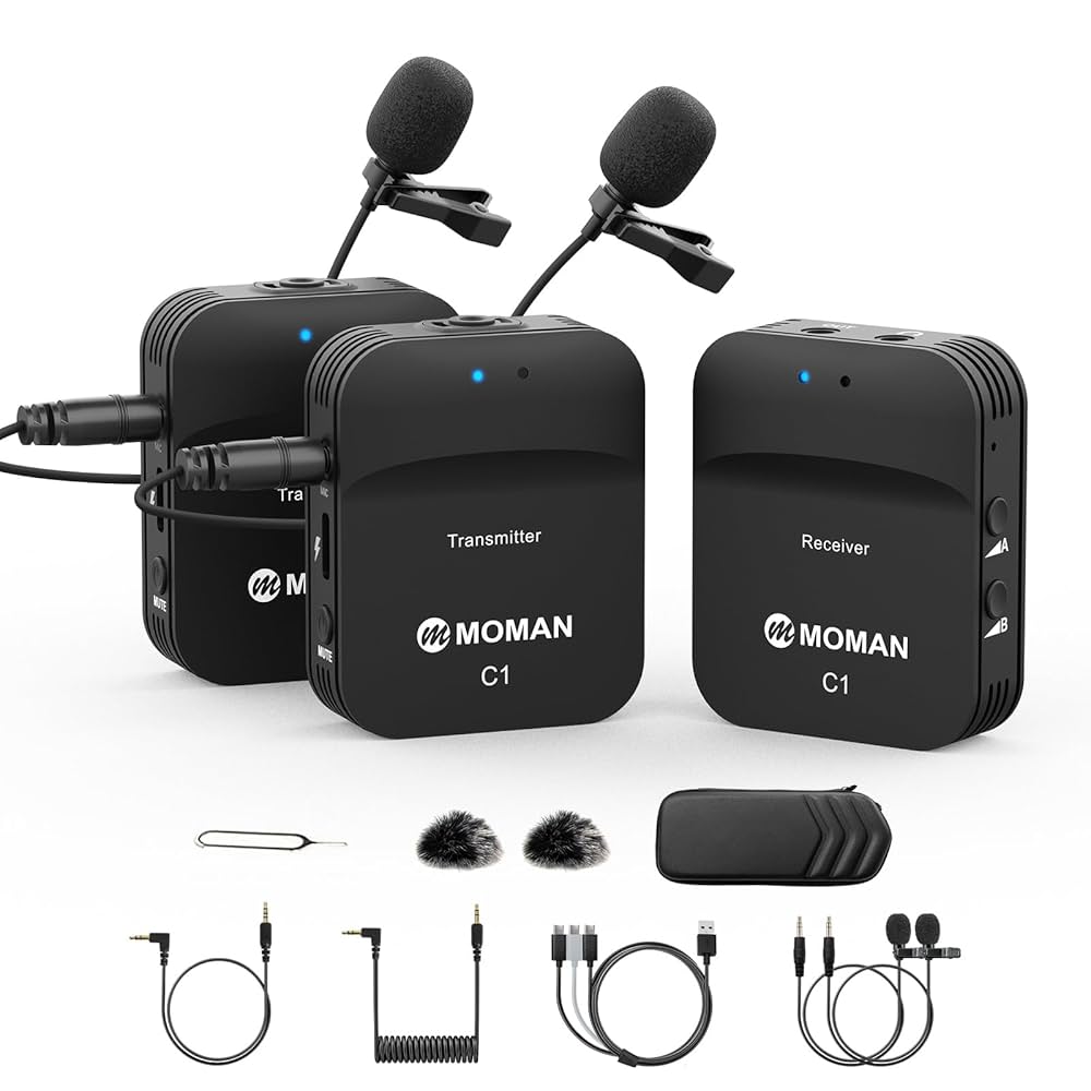 Moman Wireless Lavalier Microphone C1X, 2.4G Lapel Mic