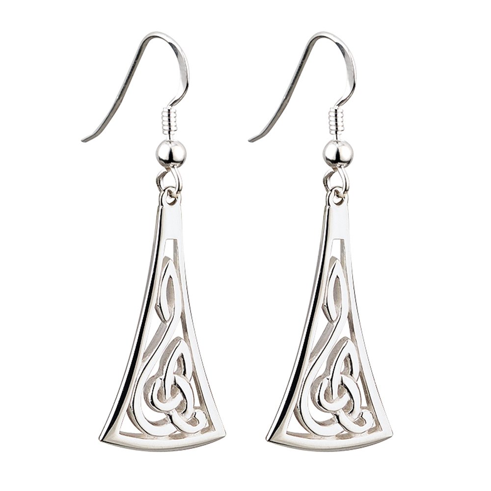 Celtic Knot Earrings Long Dangle Sterling Silver Irish Made by Solvar