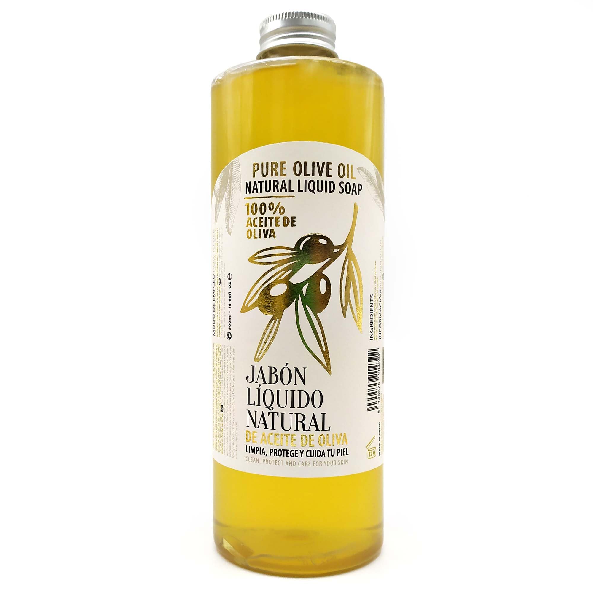 Pack Jabón líquido natural de aceite de oliva + Esponja vegetal - Para todo tipo de piel, sensible, seca - Exfoliación suave - 100% natural y vegetal