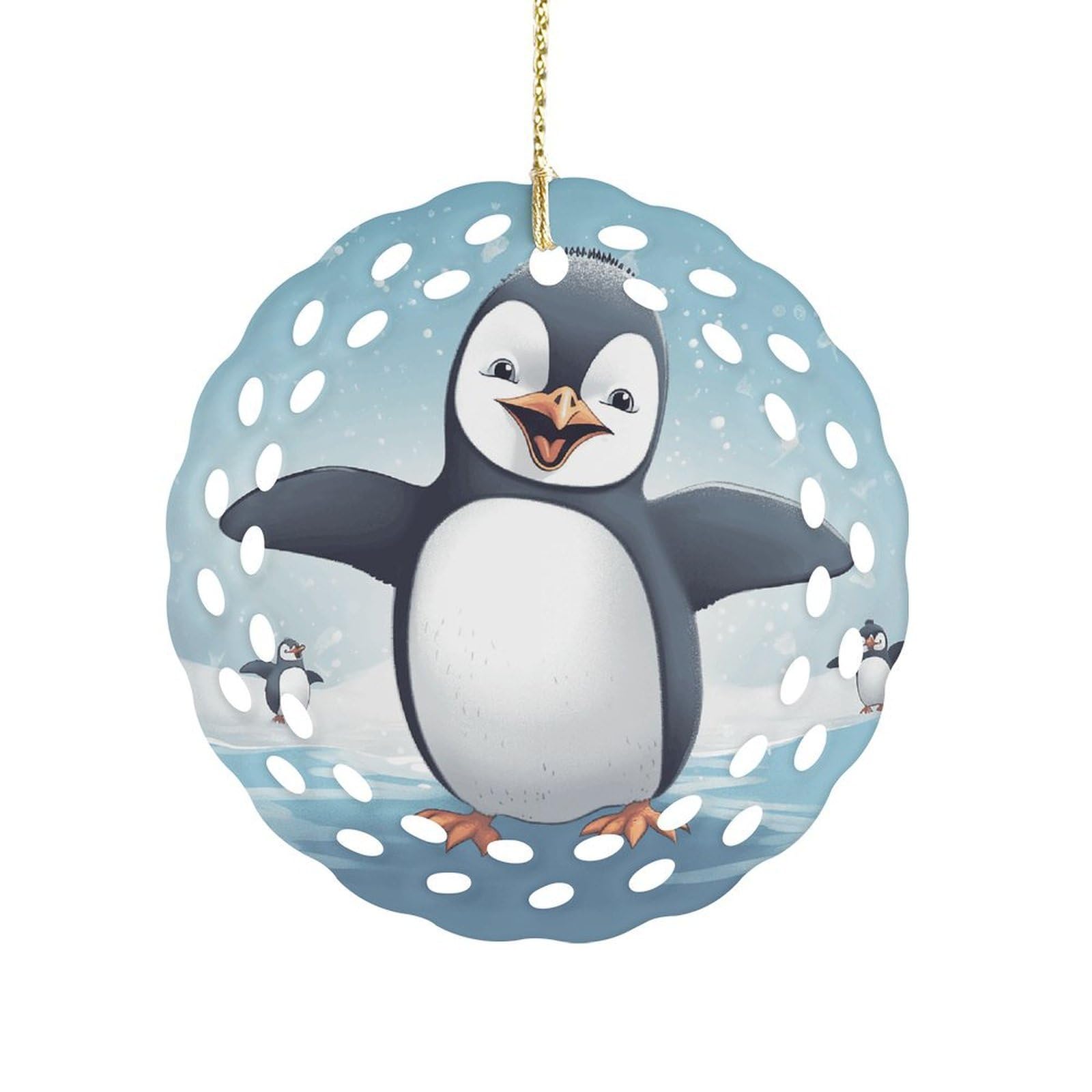 Btcowzrv Style Happy Penguin Ceramic Ornament,Round Ornaments With Hole Easy To Hang,Hanging Ornament For Wedding Party Home Window Garden Christmas Day Decor