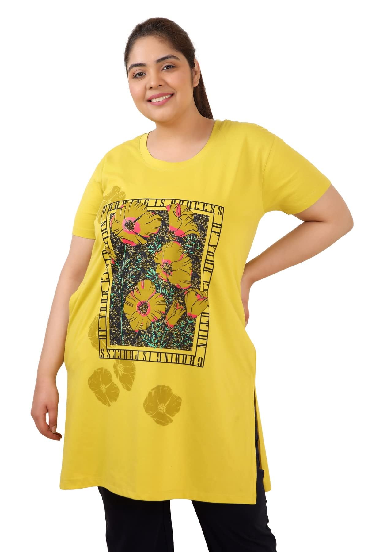 in love Women's Plus Size Cotton Long-line Chest Print T-Shirt with Pocket-picture-25
